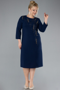 Navy Blue Capri Sleeve Midi Plus Size Invitation Dress ABK2197