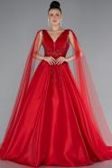 Red Sleeveless Stoned Long Haute Couture Dress ABU4432