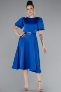 Sax Blue Midi Satin Invitation Dress ABK1263