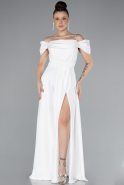 White Slit Long Satin Prom Gown ABU4531