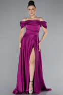 Fuchsia Slit Long Satin Prom Gown ABU4531