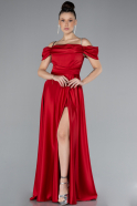 Red Slit Long Satin Prom Gown ABU4531