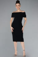 Black Boat Neck Midi Invitation Dress ABK2203