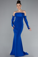 Sax Blue Strapless Sleeve Accessories Long Mermaid Prom Dress ABU4398