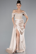 Beige Long Satin Evening Dress ABU4424