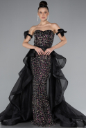 Black Strapless Stone Tailed Long Special Design Evening Gown ABU4538