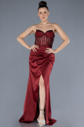 Long Burgundy Satin Evening Dress ABU4568