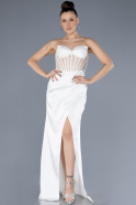 Long White Satin Evening Dress ABU4568