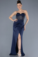 Long Navy Blue Satin Evening Dress ABU4568