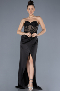 Long Black Satin Evening Dress ABU4568