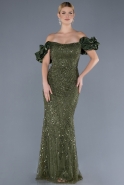 Olive Drab Stoned Strapless Sleeve Accessories Long Mermaid Evening Gown ABU4509