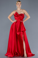 Red Strapless Slit Long Satin Prom Dress ABU4561