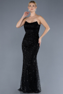 Black Strapless Beaded Long Mermaid Evening Gown ABU4563