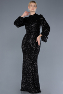 Black Long Sleeve High Collar Sequined Evening Gown ABU4564