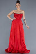 Red Stoned Strapless Long Taffeta Evening Gown ABU4579