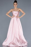 Powder Color Stoned Strapless Long Taffeta Evening Gown ABU4579