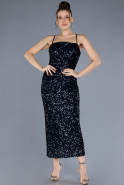 Navy Blue Strappy Midi Scaly Party Dress ABK2223