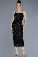 Black Strappy Midi Scaly Party Dress ABK2223