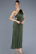 Olive Drab One Shoulder Midi Satin Cocktail Dress ABK2046