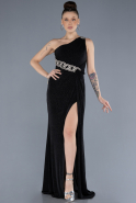 Black One Shoulder Slit Glittered Long Prom Dress ABU4599