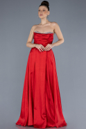 Red Stoned Strapless Long Taffeta Evening Gown ABU4579