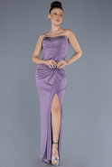 Lavender Stoned Strapless Slit Long Prom Gown ABU4602