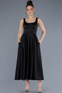 Midi Black Satin Cocktail Dress ABK2234