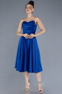 Midi Sax Blue Satin Cocktail Dress ABK2240