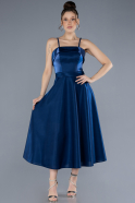 Midi Navy Blue Satin Cocktail Dress ABK2242