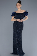 Long Navy Blue Stony Plus Size Engagement Dress ABU4618