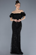 Long Black Stony Plus Size Engagement Dress ABU4618