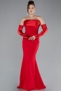 Red Strapless Sleeve Accessories Long Mermaid Prom Dress ABU4398