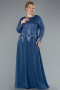 Long Indigo Chiffon Plus Size Evening Gown ABU4631