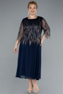 Midi Navy Blue Chiffon Formal Plus Size Dress ABK2243