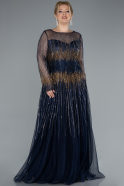 Long Navy Blue Plus Size Evening Gown ABU4635