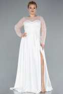 Long White Satin Plus Size Wedding Dress ABU4639