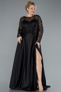 Long Black Satin Plus Size Wedding Dress ABU4639