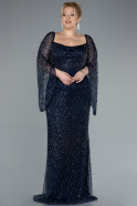 Long Navy Blue Beaded Plus Size Engagement Dress ABU4640