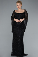 Long Black Beaded Plus Size Engagement Dress ABU4640