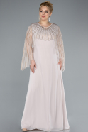 Long Beige Chiffon Plus Size Evening Gown ABU4632