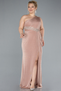 Gold One Shoulder Slit Glittered Long Plus Size Prom Dress ABU4601