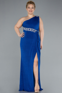 Sax Blue One Shoulder Slit Glittered Long Plus Size Prom Dress ABU4601