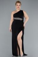 Black One Shoulder Slit Glittered Long Plus Size Prom Dress ABU4601