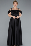 Long Black Satin Plus Size Engagement Dress ABU4628