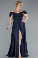 Navy Blue Long Satin Plus Size Evening Dress ABU4576