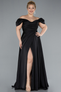 Black Long Satin Plus Size Evening Dress ABU4576