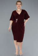 Burgundy Short Sleeve Midi Glittery Plus Size Invitation Dress ABK2224