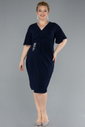 Navy Blue Short Sleeve Midi Glittery Plus Size Invitation Dress ABK2224