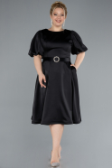 Black Midi Satin Plus Size Cocktail Dress ABK2055