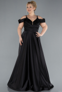 Long Black Satin Plus Size Engagement Dress ABU4539